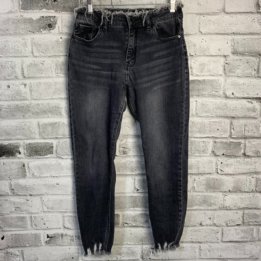 KanCan Ankle Fray Washed Faded Black Mid Rise Ankle Jeans